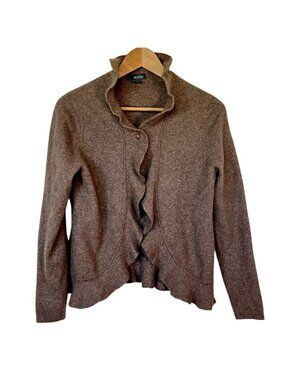 Griffen Cashmere 100% Cashmere Mushroom Brown Ruffle Cardigan Sweater XL